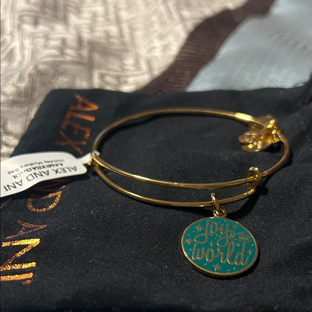 Alex and Ani Gold Bracelet with Teal Joy Charm